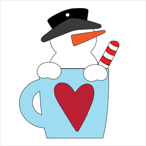 NO244 - MDF 2 Sizes Christmas Snowman Hot Chocolate Mug Hanging Bauble - Olifantjie - Wooden - MDF - Lasercut - Blank - Craft - Kit - Mixed Media - UK