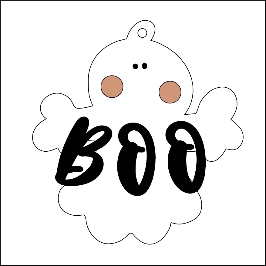 NO211 - MDF 2 Sizes Halloween Ghost Boo Style 3 - Olifantjie - Wooden - MDF - Lasercut - Blank - Craft - Kit - Mixed Media - UK