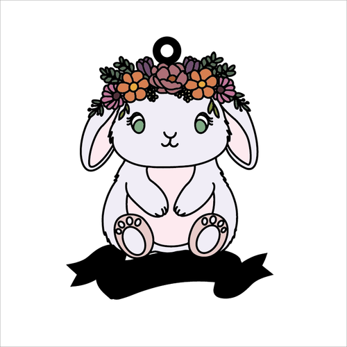 OL5950 - MDF Doodle Floral Animal / Character Optional Hanging & Banner  Bauble - Bunny 2