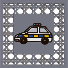 OL4394 - MDF Rattan effect square plaque with vehicle doodle - Police Car - Olifantjie - Wooden - MDF - Lasercut - Blank - Craft - Kit - Mixed Media - UK