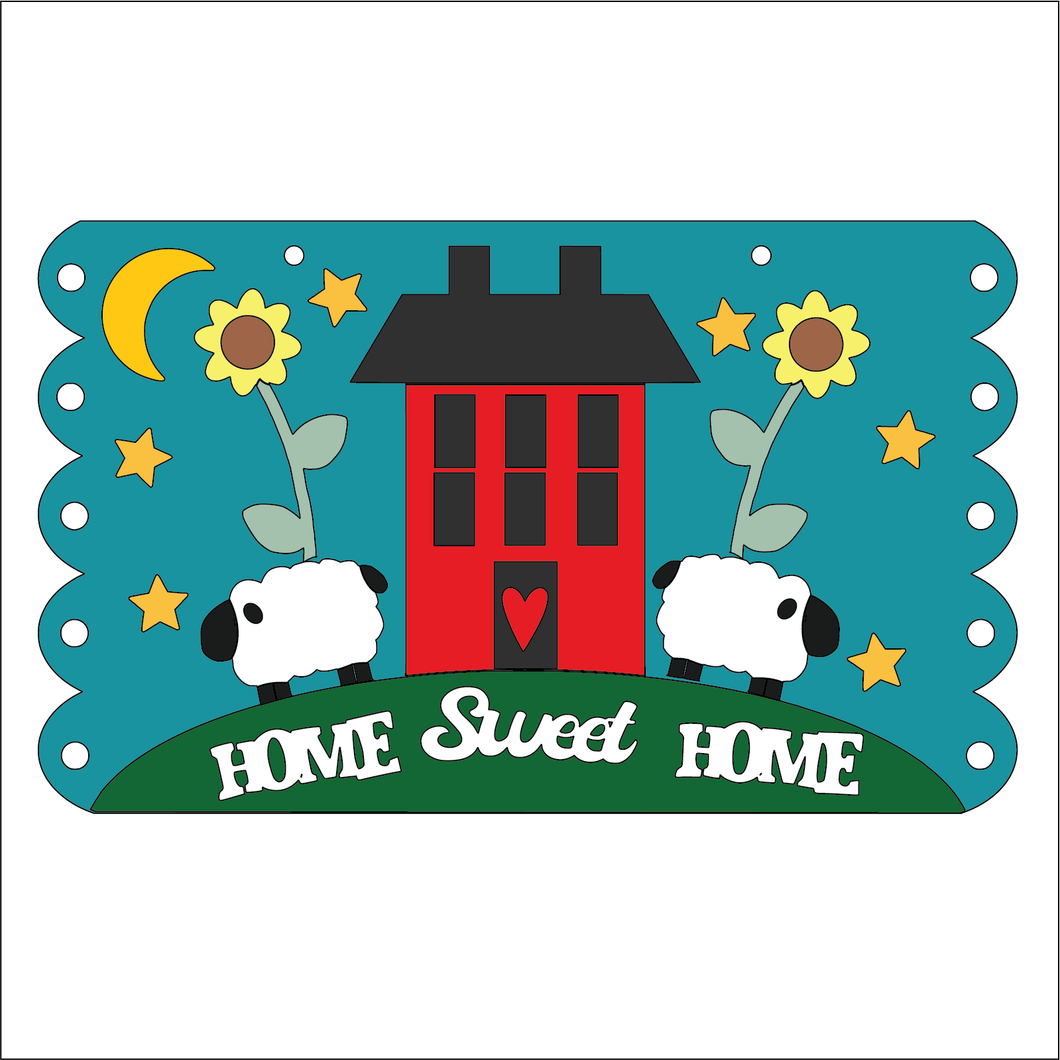 NO697 - MDF Large Home Sweet Home Primitive Style Hanging Plaque - Olifantjie - Wooden - MDF - Lasercut - Blank - Craft - Kit - Mixed Media - UK