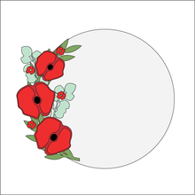 OL4338 - MDF Floral Circle - Freestanding or Hanging/no holes - Acrylic white, or clear or MDF Circle - Poppy - Olifantjie - Wooden - MDF - Lasercut - Blank - Craft - Kit - Mixed Media - UK