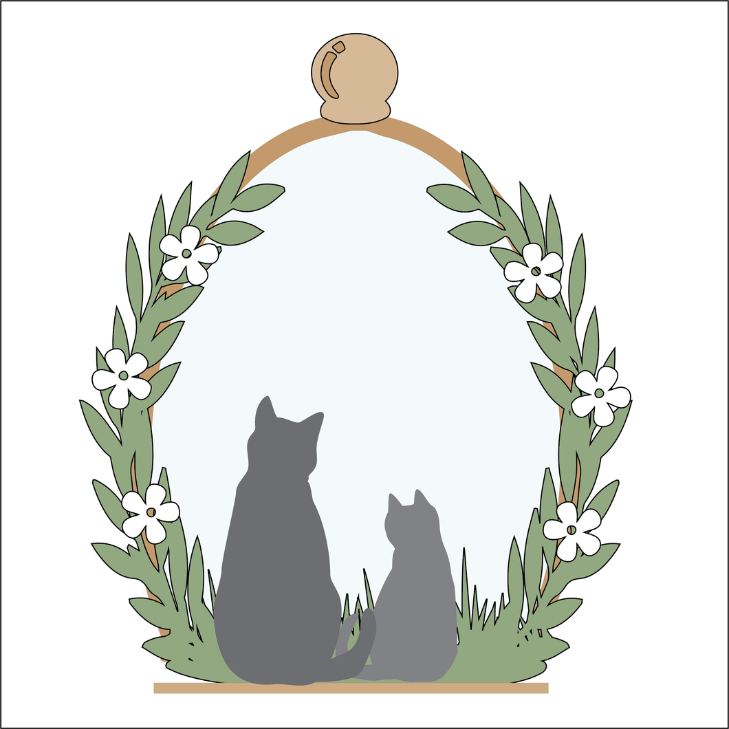 OL4939 - MDF Cloche - Double Cat Flower 2 - Freestanding or Hanging/no holes - Acrylic white, or clear or MDF Cloche - Olifantjie - Wooden - MDF - Lasercut - Blank - Craft - Kit - Mixed Media - UK