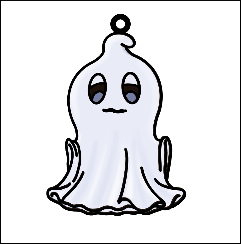 OL5390 - MDF Doodle Style Halloween Hanging - with or without banner - Cute ghost 2 - Olifantjie - Wooden - MDF - Lasercut - Blank - Craft - Kit - Mixed Media - UK