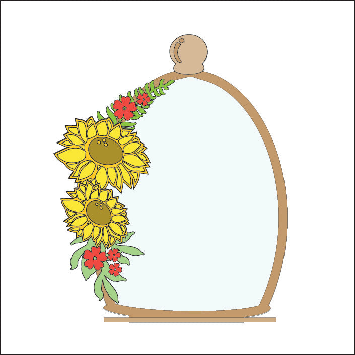OL4756 - MDF Cloche - Freestanding or Hanging/no holes - Acrylic white, or clear or MDF Cloche - Sunflower - Olifantjie - Wooden - MDF - Lasercut - Blank - Craft - Kit - Mixed Media - UK