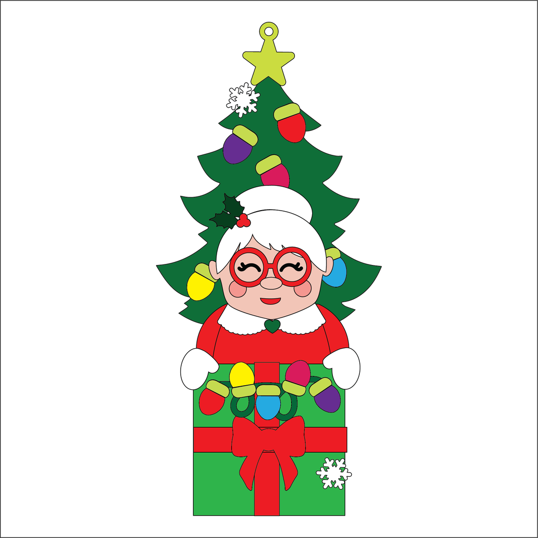 OL5398 - MDF Christmas Lights Tree Stacker Optional Hanging Holes Kit - Mrs Claus - Olifantjie - Wooden - MDF - Lasercut - Blank - Craft - Kit - Mixed Media - UK