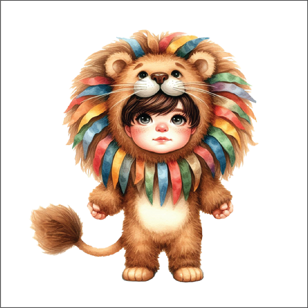 UV056 - UVDTF - Decal only Dress up child lion 1 - Olifantjie - Wooden - MDF - Lasercut - Blank - Craft - Kit - Mixed Media - UK