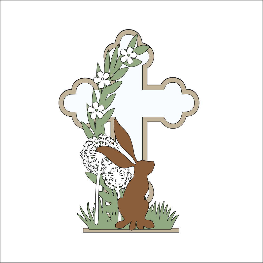 OL4915 - MDF and Acrylic Cross - Single Hare and Dandelion - Freestanding or Hanging/no holes - Acrylic white, or clear or MDF Cross - - Olifantjie - Wooden - MDF - Lasercut - Blank - Craft - Kit - Mixed Media - UK