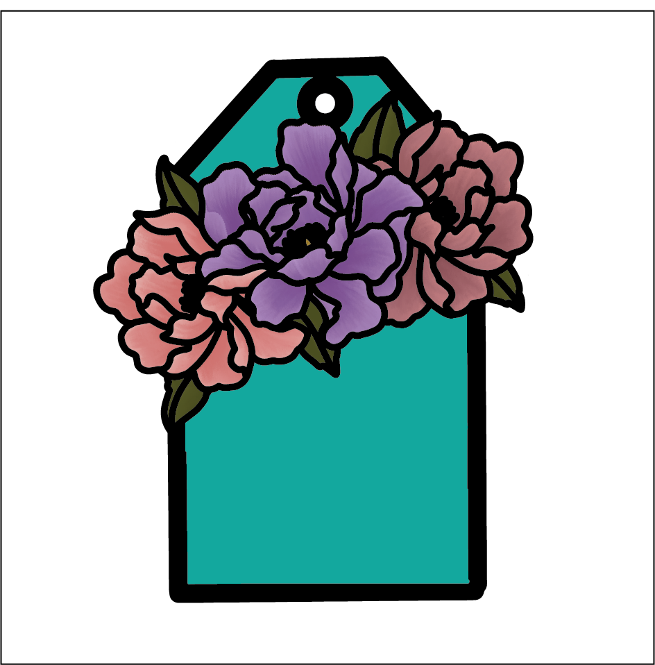 OL5561 - MDF Floral Flower Tag - Style 2 - Olifantjie - Wooden - MDF - Lasercut - Blank - Craft - Kit - Mixed Media - UK