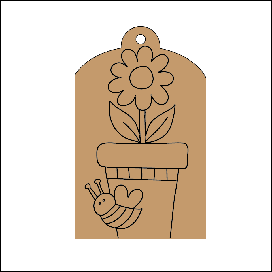 NO279 - MDF 2 Sizes  Tag Hanging Bauble - Engraved  - Bumble Bee Flower - Olifantjie - Wooden - MDF - Lasercut - Blank - Craft - Kit - Mixed Media - UK