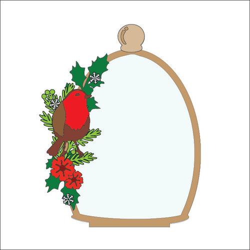 OL4757 - MDF Cloche - Freestanding or Hanging/no holes - Acrylic white, or clear or MDF Cloche - Layered Robin - Olifantjie - Wooden - MDF - Lasercut - Blank - Craft - Kit - Mixed Media - UK