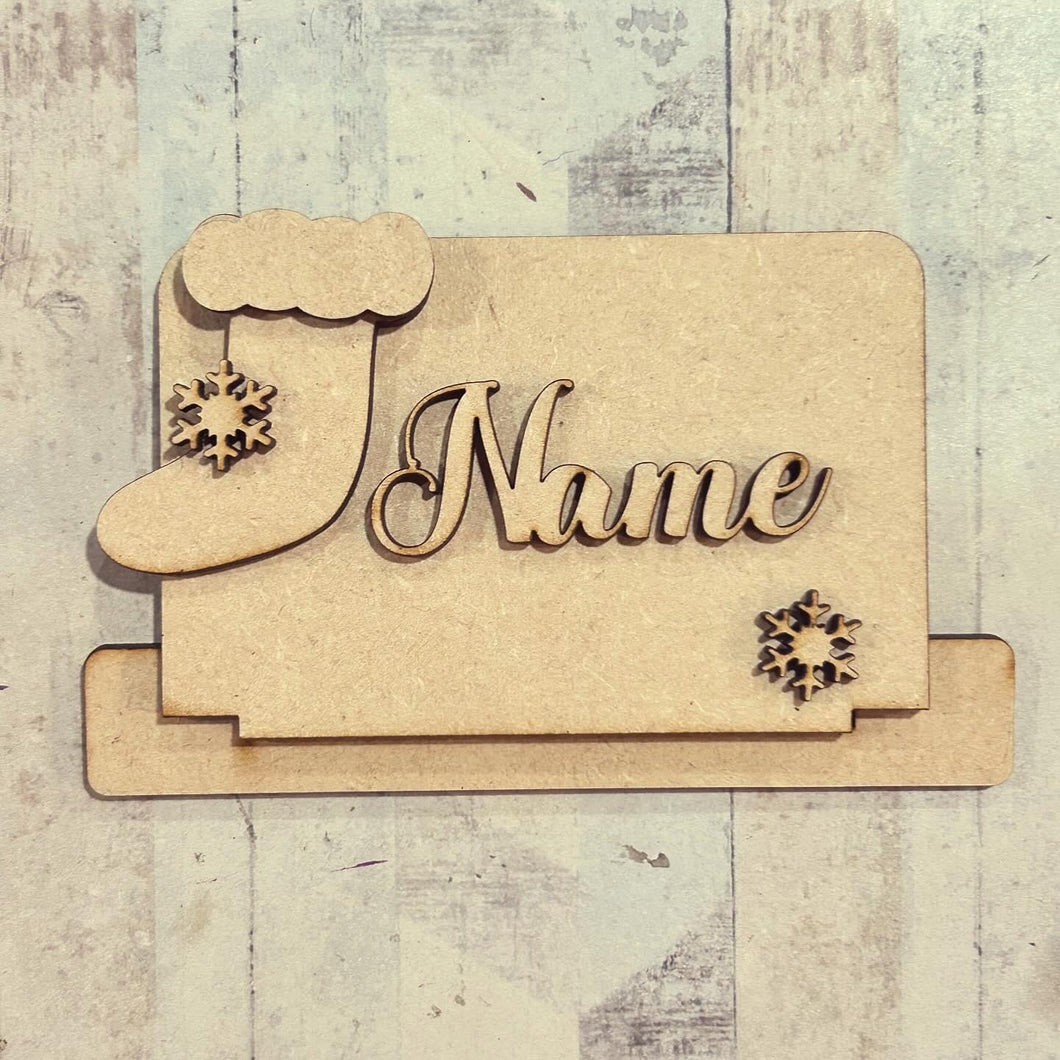 OL5509 - MDF Personalised Freestanding Table Setting Place Name - Stocking - Olifantjie - Wooden - MDF - Lasercut - Blank - Craft - Kit - Mixed Media - UK