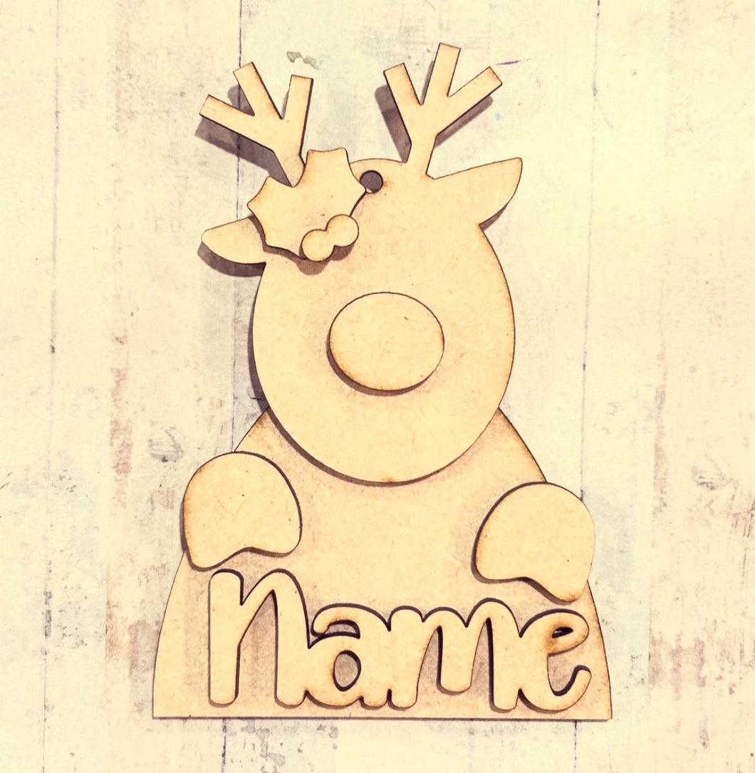 NO403 - MDF 2 Sizes Personalised Christmas Hanging Bauble - Reindeer - Olifantjie - Wooden - MDF - Lasercut - Blank - Craft - Kit - Mixed Media - UK