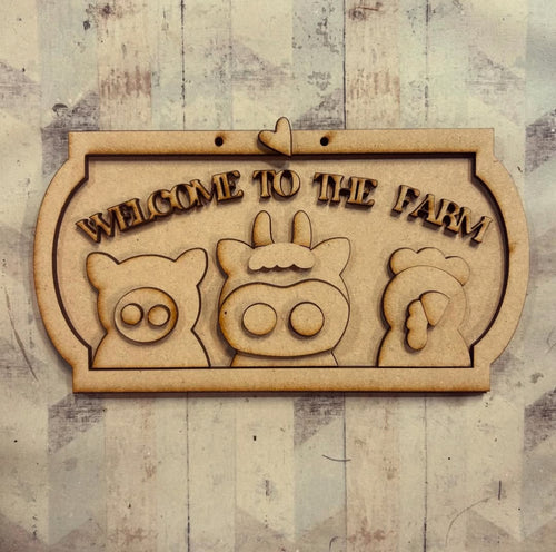 NO531 - MDF 2 Sizes Welcome to the Farm Plaque - Optional hanging - Olifantjie - Wooden - MDF - Lasercut - Blank - Craft - Kit - Mixed Media - UK