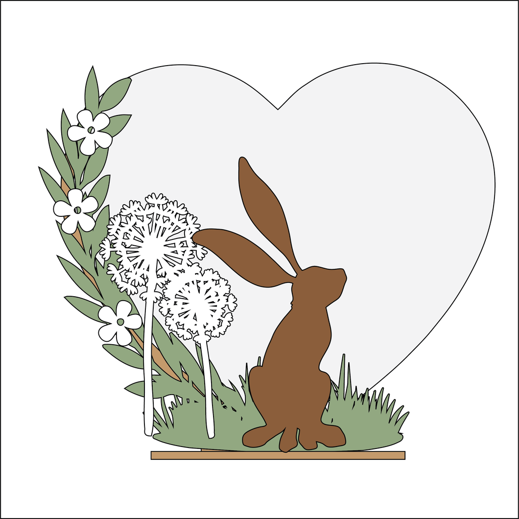 OL4908 - MDF Single Hare and Dandelion - Freestanding or Hanging/no holes - Acrylic white, or clear or MDF Heart - Olifantjie - Wooden - MDF - Lasercut - Blank - Craft - Kit - Mixed Media - UK