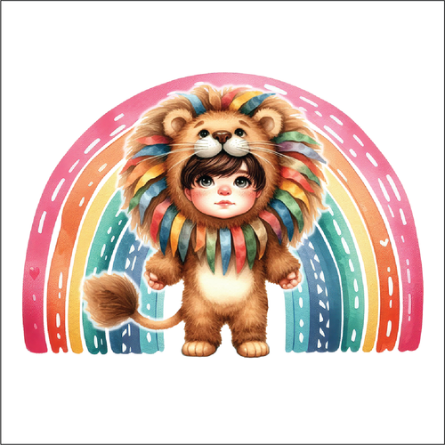 UV057 - UVDTF - Decal only Dress up child lion 1 rainbow - Olifantjie - Wooden - MDF - Lasercut - Blank - Craft - Kit - Mixed Media - UK