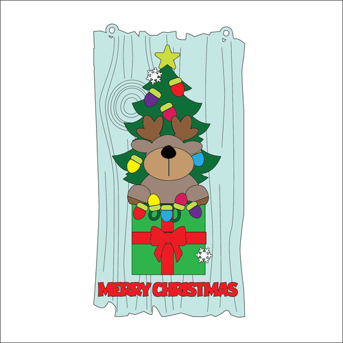 OL5379 - MDF Christmas Lights Tree Stacker Plaque with optional hanging holes - Driftwood Style backing - Reindeer - Olifantjie - Wooden - MDF - Lasercut - Blank - Craft - Kit - Mixed Media - UK