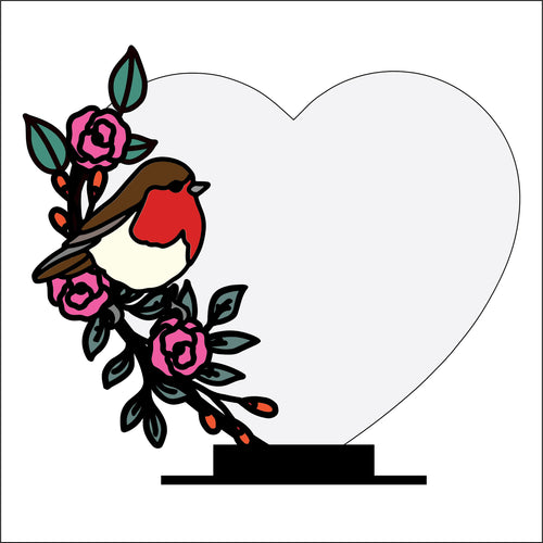OL4370 - MDF Floral Heart - Freestanding or Hanging/no holes - Acrylic white, or clear or MDF Heart - Floral Robin Doodle - Olifantjie - Wooden - MDF - Lasercut - Blank - Craft - Kit - Mixed Media - UK
