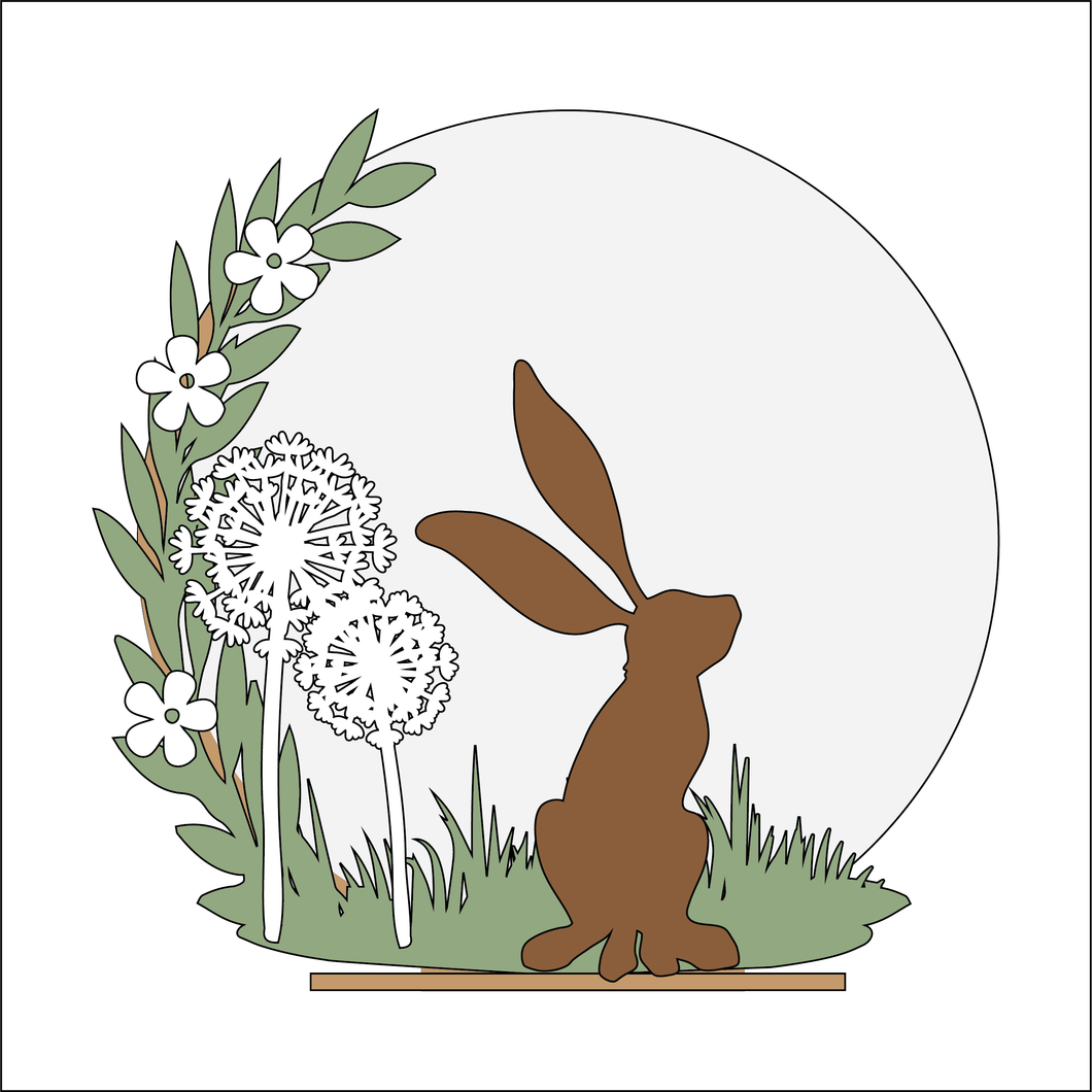 OL4901 - MDF Single Hare & Dandelion Themed Circle - Freestanding or Hanging/no holes - Acrylic white, or clear or MDF Circle - Olifantjie - Wooden - MDF - Lasercut - Blank - Craft - Kit - Mixed Media - UK