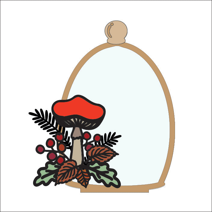 OL4758 - MDF Cloche - Freestanding or Hanging/no holes - Acrylic white, or clear or MDF Cloche - Doodle Woodland Toadstool - Olifantjie - Wooden - MDF - Lasercut - Blank - Craft - Kit - Mixed Media - UK