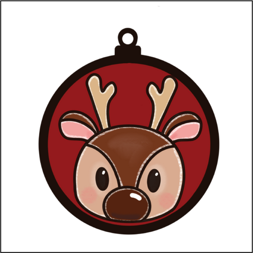 OL5504 - MDF Round Hanging - Doodle Christmas Bauble - Reindeer - Olifantjie - Wooden - MDF - Lasercut - Blank - Craft - Kit - Mixed Media - UK