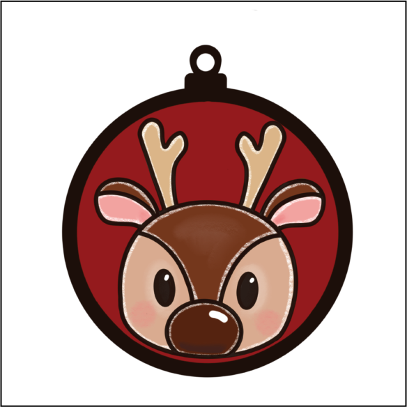 OL5504 - MDF Round Hanging - Doodle Christmas Bauble - Reindeer - Olifantjie - Wooden - MDF - Lasercut - Blank - Craft - Kit - Mixed Media - UK