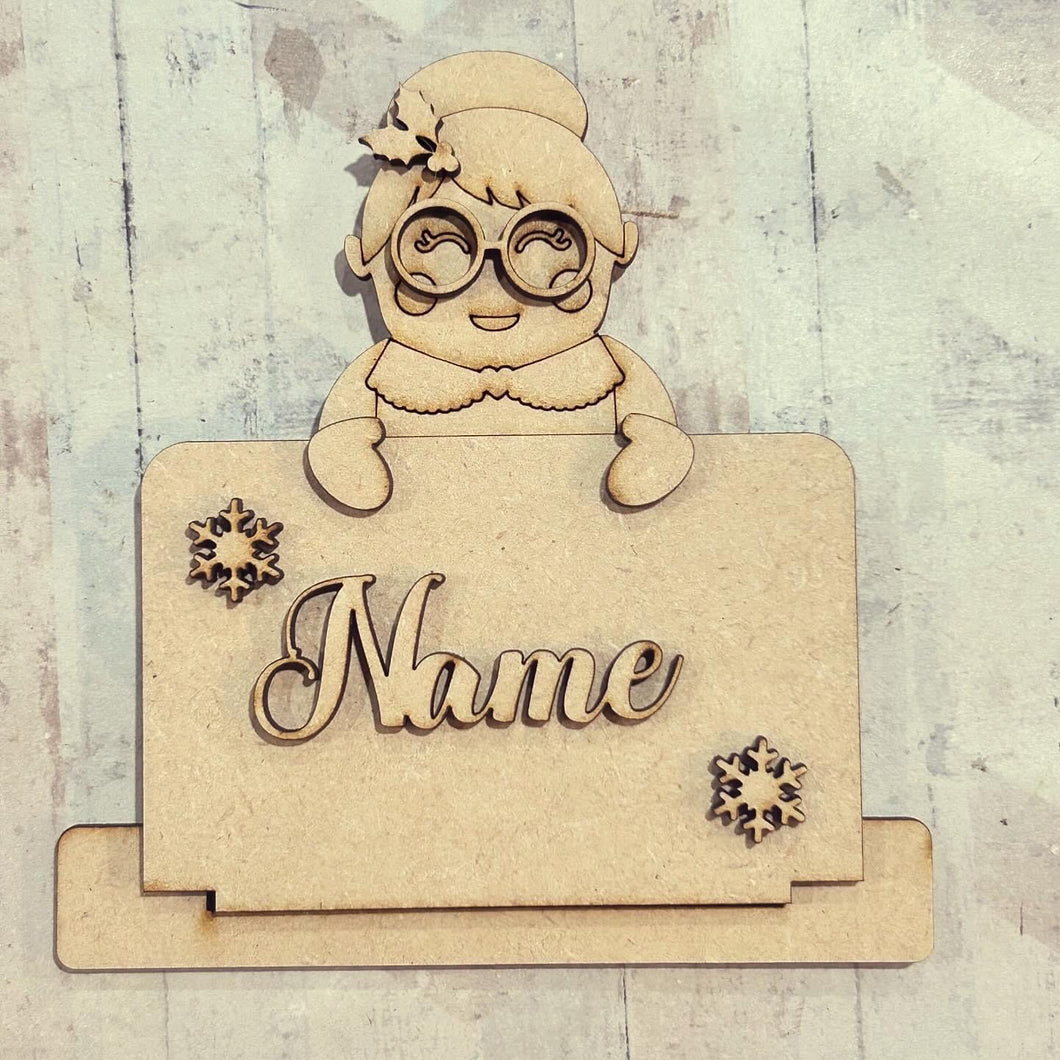 OL5516 - MDF Personalised Freestanding Table Setting Place Name - Christmas Mrs Claus - Olifantjie - Wooden - MDF - Lasercut - Blank - Craft - Kit - Mixed Media - UK