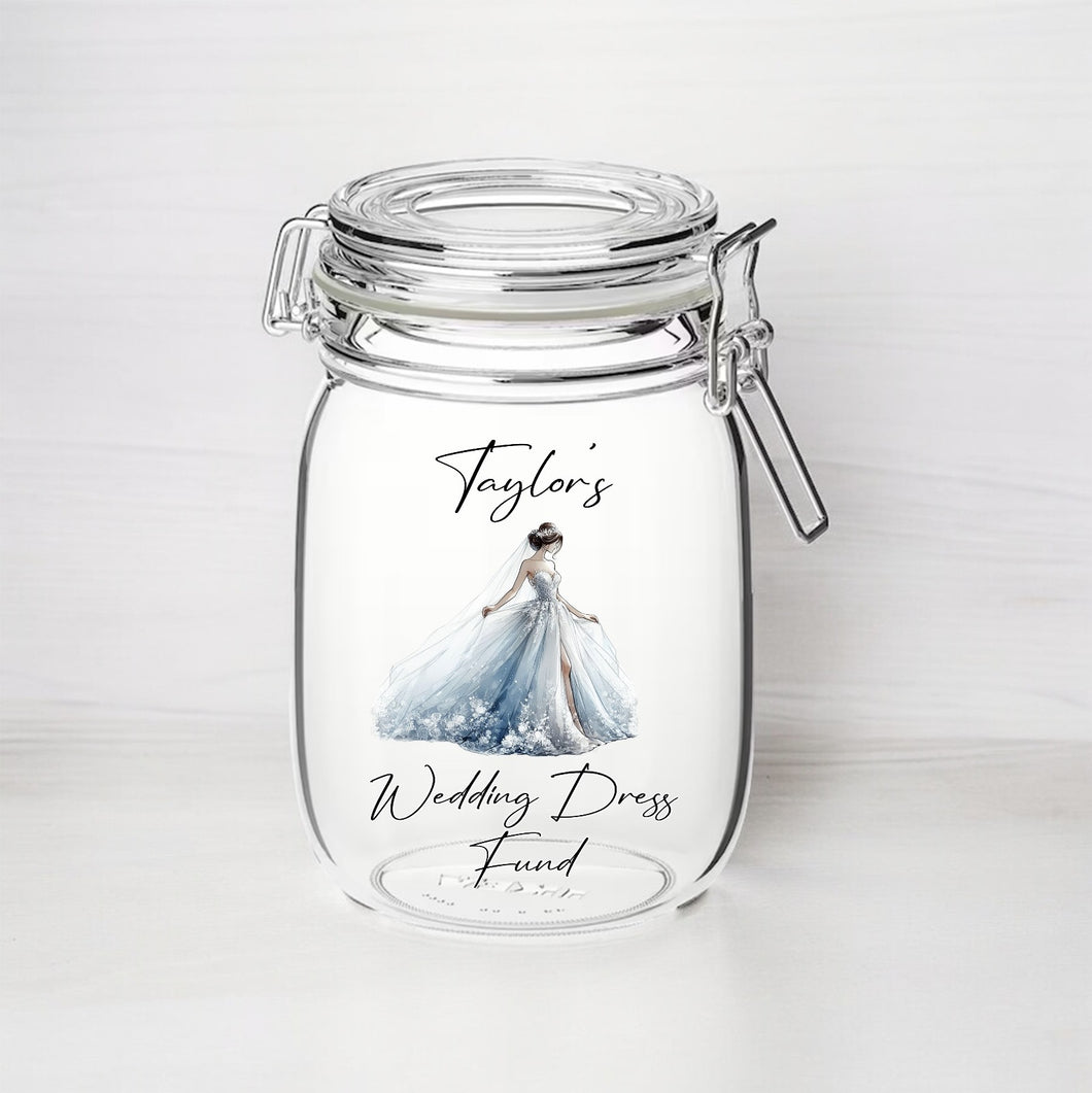 UV266 - Personalised Fund Jar UVDTF Decal - Wedding Dress Fund style 2 - Olifantjie - Wooden - MDF - Lasercut - Blank - Craft - Kit - Mixed Media - UK