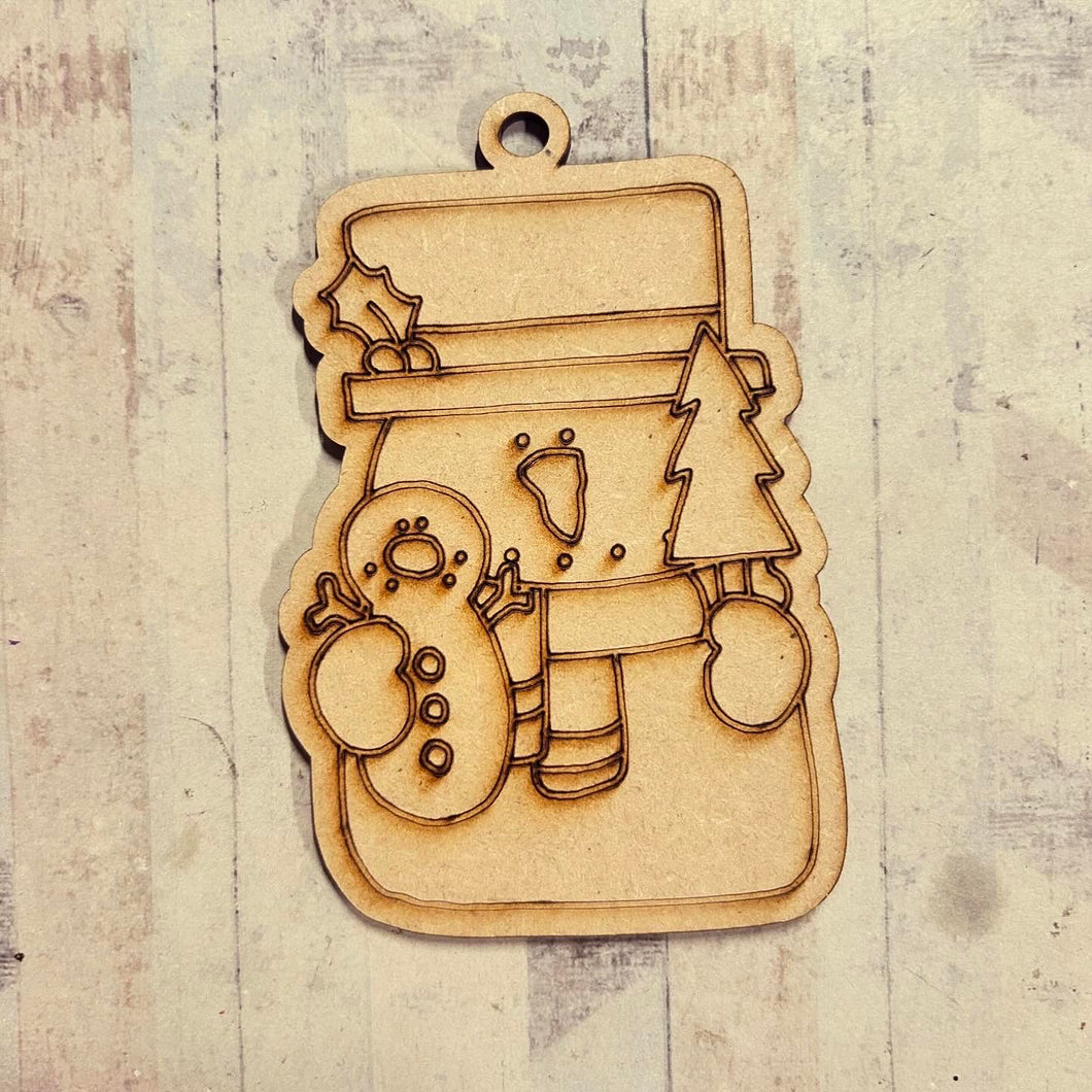 NO111 - MDF 2 Sizes  Christmas Hanging Bauble - Engraved Snowman - 7 - Olifantjie - Wooden - MDF - Lasercut - Blank - Craft - Kit - Mixed Media - UK