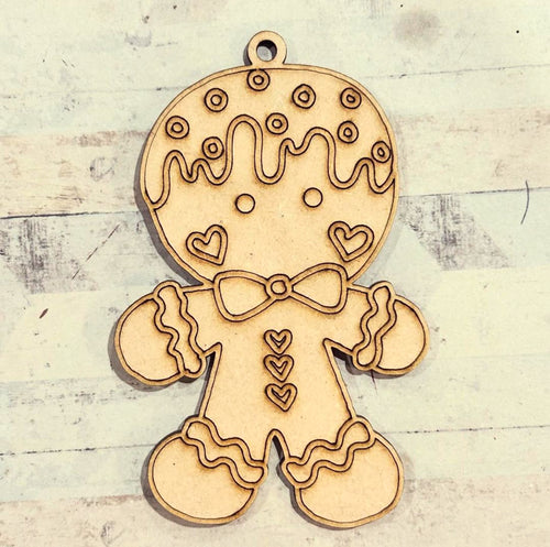 NO436 - MDF 2 Sizes  Christmas Hanging Bauble - Engraved Gingerbread 11 - Olifantjie - Wooden - MDF - Lasercut - Blank - Craft - Kit - Mixed Media - UK