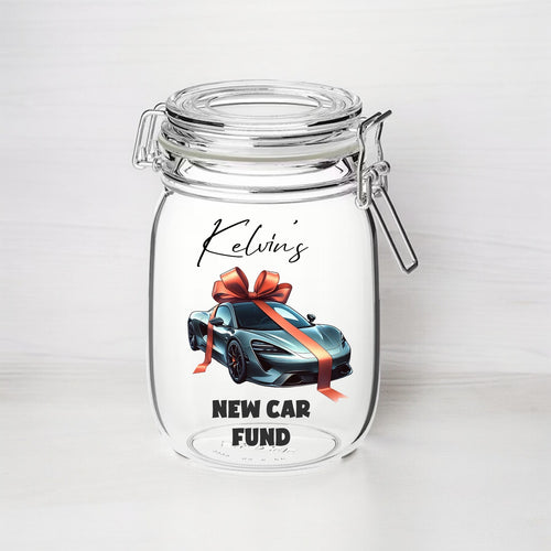 UV251 - Personalised Fund Jar UVDTF Decal - New Car Fund - Olifantjie - Wooden - MDF - Lasercut - Blank - Craft - Kit - Mixed Media - UK