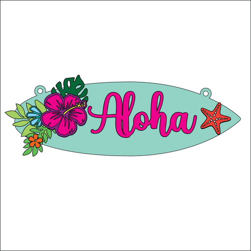 OL5143 - MDF Personalised Large Themed Surfboard - Tropical Flowers - Olifantjie - Wooden - MDF - Lasercut - Blank - Craft - Kit - Mixed Media - UK