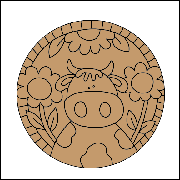 NO507 - MDF 2 Sizes Magnet sized Engraved - Cow Sunflower - Olifantjie - Wooden - MDF - Lasercut - Blank - Craft - Kit - Mixed Media - UK