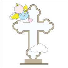 OL4634 - MDF and Acrylic Cross - Freestanding or Hanging/no holes - Acrylic white, or clear or MDF Cross - Baby Angel - Olifantjie - Wooden - MDF - Lasercut - Blank - Craft - Kit - Mixed Media - UK