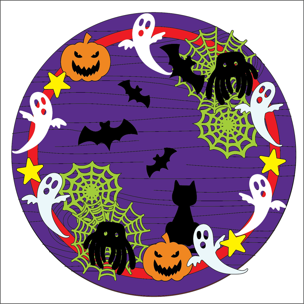 OL5362 - Large Round Halloween Wreath Style 1  Plaque - optional hanging - Olifantjie - Wooden - MDF - Lasercut - Blank - Craft - Kit - Mixed Media - UK