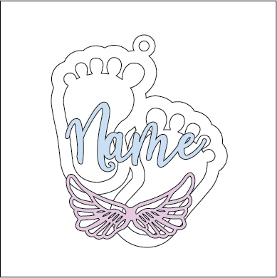 OL4309  - MDF Personalised Baby Feet with Separate  Angel wings Bauble/Hanging - Olifantjie - Wooden - MDF - Lasercut - Blank - Craft - Kit - Mixed Media - UK