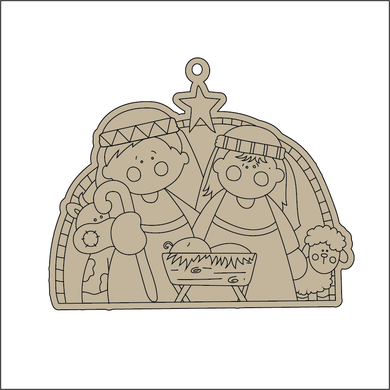 NO462 - MDF 2 Sizes Christmas Engraved Hanging Bauble - Nativity Scene - Olifantjie - Wooden - MDF - Lasercut - Blank - Craft - Kit - Mixed Media - UK