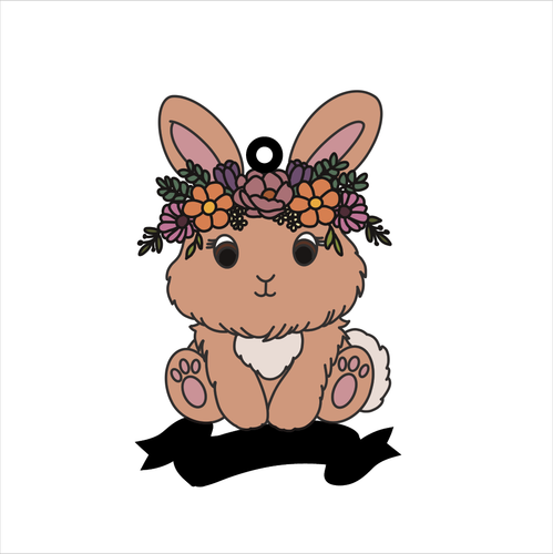 OL5937 - MDF Doodle Floral Animal / Character Optional Hanging & Banner  Bauble - Bunny 1