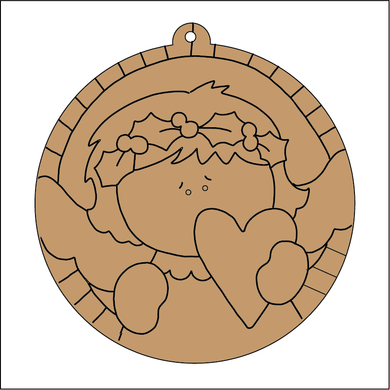 NO263 - MDF 2 Sizes  Christmas Hanging Bauble - Engraved Round Angel Heart - Olifantjie - Wooden - MDF - Lasercut - Blank - Craft - Kit - Mixed Media - UK