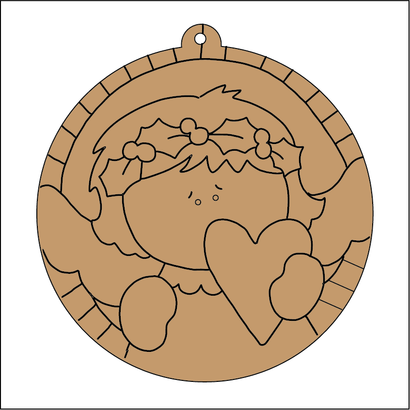 NO263 - MDF 2 Sizes  Christmas Hanging Bauble - Engraved Round Angel Heart - Olifantjie - Wooden - MDF - Lasercut - Blank - Craft - Kit - Mixed Media - UK