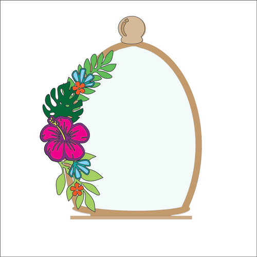 OL5080 - MDF Cloche - Tropical Flowers - Freestanding or Hanging/no holes - Acrylic white, or clear or MDF Cloche - Olifantjie - Wooden - MDF - Lasercut - Blank - Craft - Kit - Mixed Media - UK