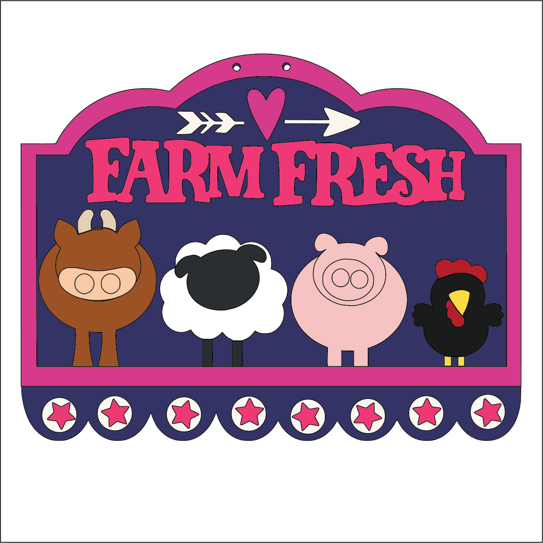 NO744 - MDF Large Farm Fresh Animals Hanging Plaque - Olifantjie - Wooden - MDF - Lasercut - Blank - Craft - Kit - Mixed Media - UK