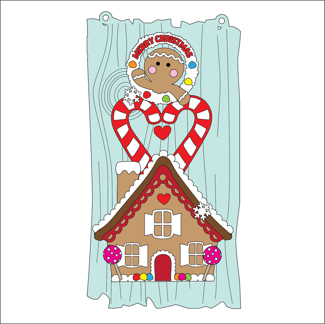 OL5376 - MDF Gingerbread Stacker Plaque with optional hanging holes - Driftwood Style backing - Olifantjie - Wooden - MDF - Lasercut - Blank - Craft - Kit - Mixed Media - UK