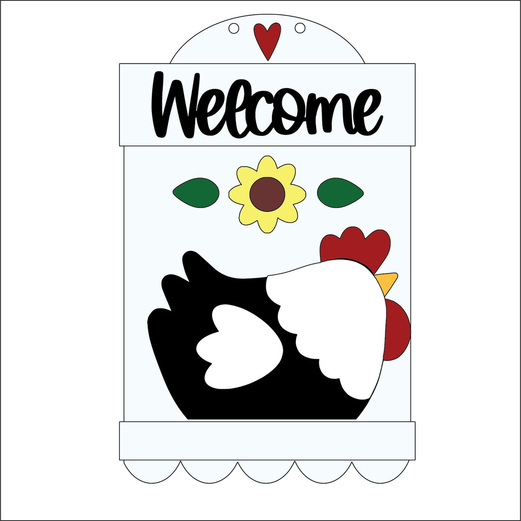 NO665 - MDF Large Welcome Chicken Farmhouse Style Hanging - Olifantjie - Wooden - MDF - Lasercut - Blank - Craft - Kit - Mixed Media - UK