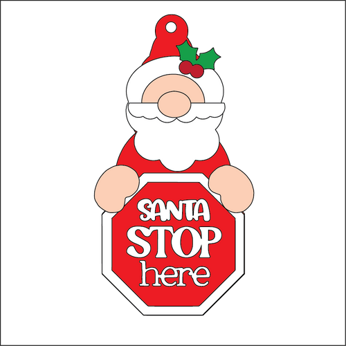 NO167 - MDF 2 Sizes Christmas  Santa Stop Here Sign Hanging Bauble Style 1 - Olifantjie - Wooden - MDF - Lasercut - Blank - Craft - Kit - Mixed Media - UK