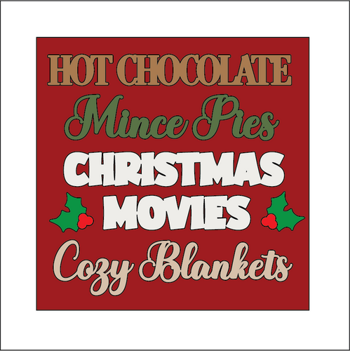 OL5254 - MDF Ladder Insert Tile - Hot Chocolate, Movies, Mince Pies & Cozy Blankets - Olifantjie - Wooden - MDF - Lasercut - Blank - Craft - Kit - Mixed Media - UK