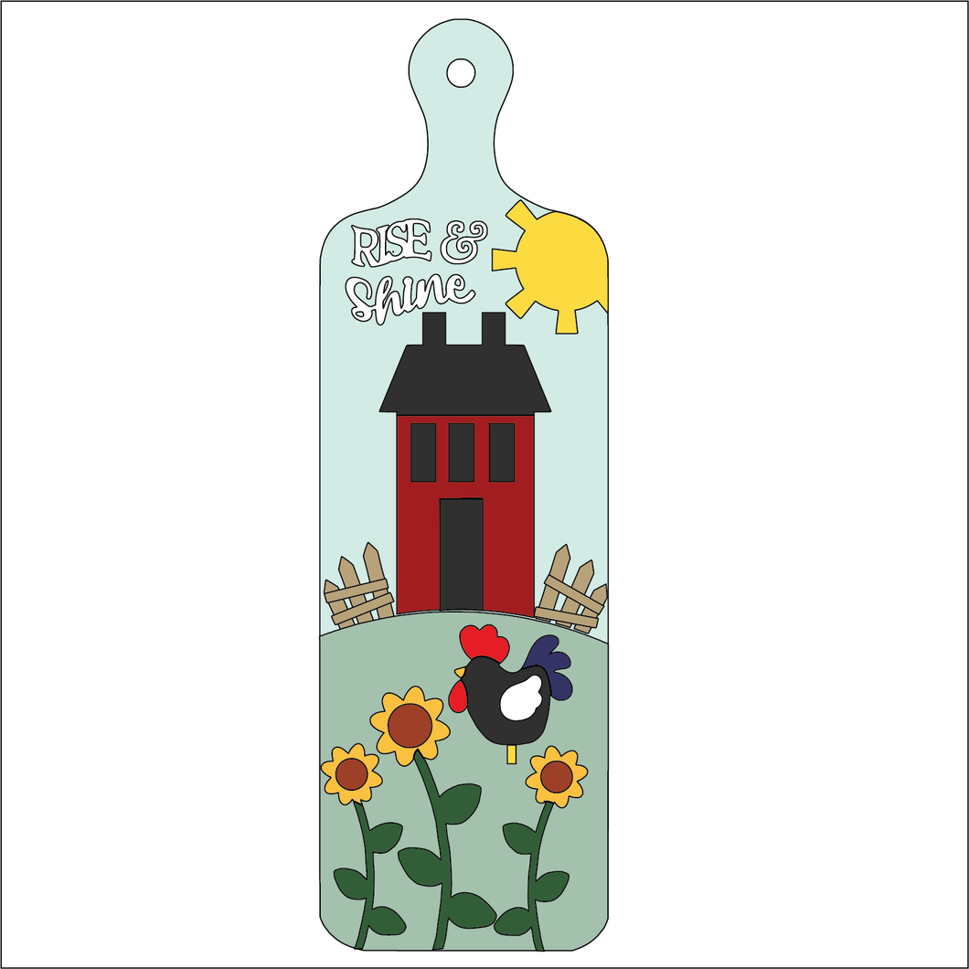 NO719 - MDF Large Simplify Primitive Folk House Style Rise and Shine Chopping Paddle Hanging Plaque - Olifantjie - Wooden - MDF - Lasercut - Blank - Craft - Kit - Mixed Media - UK