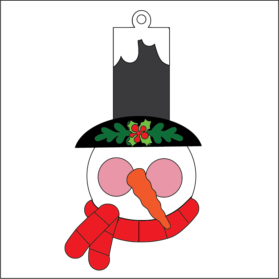 NO388 - MDF 2 Sizes Christmas  Hanging Bauble - Snowman Tall Hat - Olifantjie - Wooden - MDF - Lasercut - Blank - Craft - Kit - Mixed Media - UK