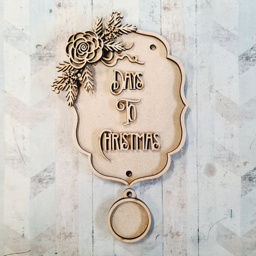 Sale Ltd quantities CH439  - MDF Days to Christmas Rose chalkboard - hanging plaque - Olifantjie - Wooden - MDF - Lasercut - Blank - Craft - Kit - Mixed Media - UK