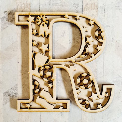 DL058 - MDF Football Themed Layered Letter (without name) - Olifantjie - Wooden - MDF - Lasercut - Blank - Craft - Kit - Mixed Media - UK
